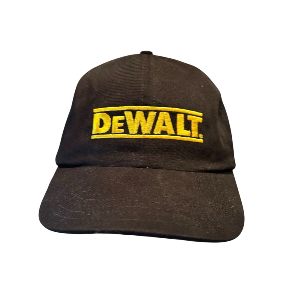 DeWalt Hat Adult Black One Size Adjustable Strap Back Black Embroidered Logo Cap